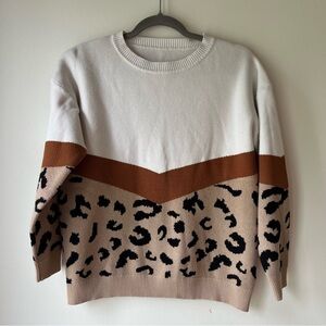 SHEIN Leopard Print Colorblock Sweater Medium Soft Knit Neutral Animal Print